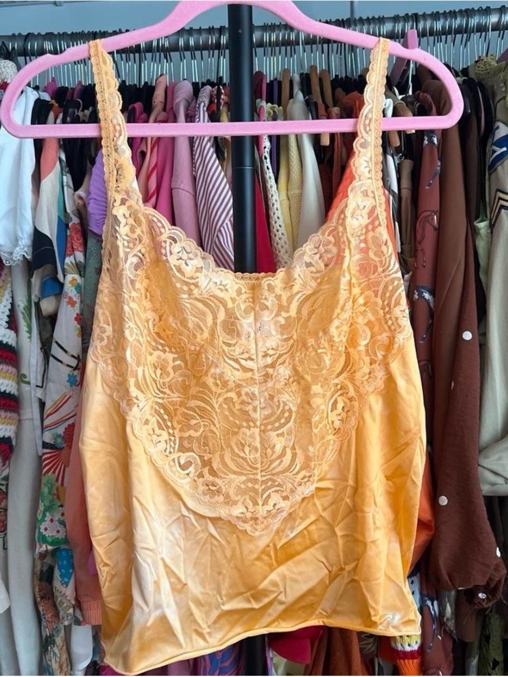 Vanity Fair Gold Lace-Trim Satin Camisole